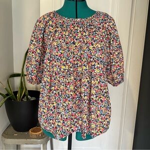 Old Navy Floral Puff-Sleeve trapeze Blouse Multi foral